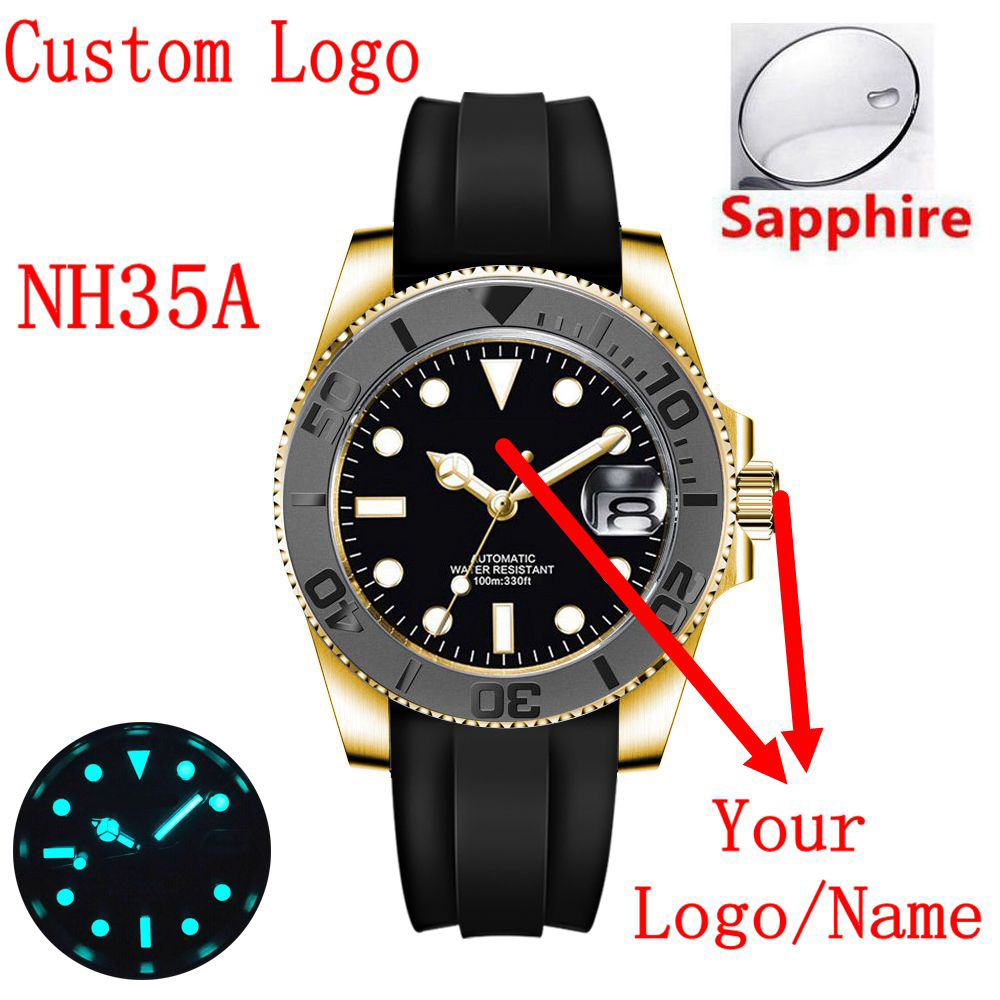 Luxury Watch Gold - Logo personnalisé 40mLuxury NH35/Miyota montre-bracelet mécanique