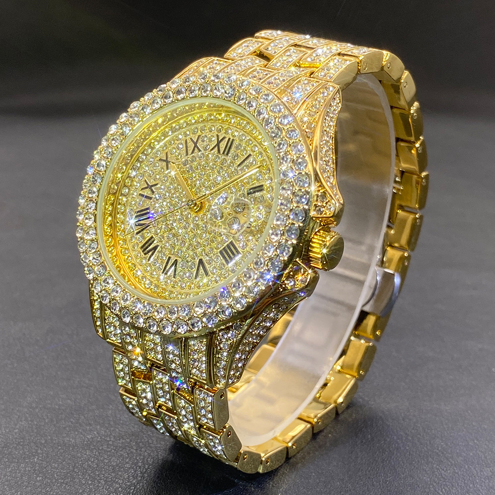 Luxury Watch Gold - Montre-bracelet pour homme, style Hip Hop,